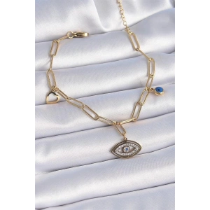 316L Çelik Gold Renk Zirkon Taşlı Göz Figür Kalp Detay Kadın Bileklik