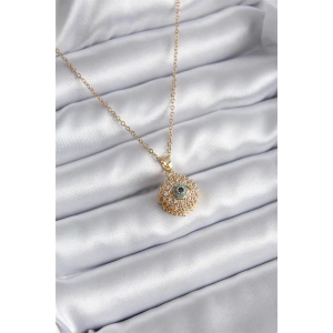 316L Çelik Gold Renk Zirkon Taşlı Göz Model Kadın Kolye