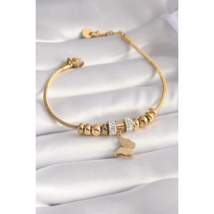 316L Çelik Gold Renk Zirkon Taşlı Simli Kelebek Figür Kadın Bileklik