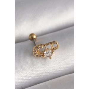 316L Çelik Gold Renk Zirkon Taşlı Toplu İğne Tragus Piercing