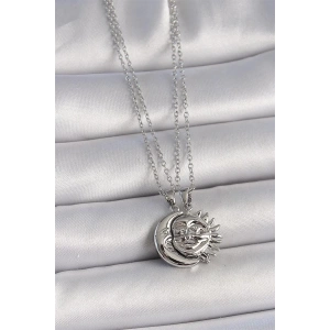 316L Çelik Gümüş Renk Ay Güneş Model Arkadaşlık Kadın Kolye