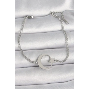 316L Çelik Gümüş Renk Ay Yıldız Model Kadın Bileklik