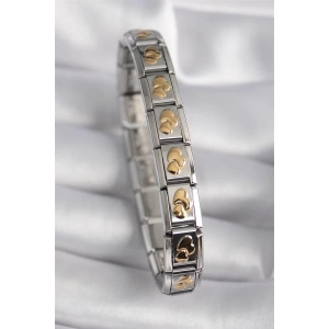 316L Çelik Gümüş Renk Gold Kalp İşleme Nomination Model Kadın Bileklik