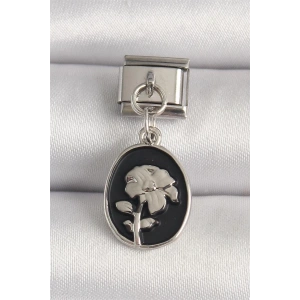 316L Çelik Gümüş Renk Gümüş Çiçek İşlemeli Siyah Portre Model Nomination Charm