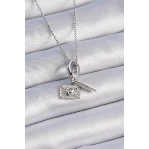 316L Çelik Gümüş Renk Kalp Detay Mektup Figür Charm Model Kadın Kolye