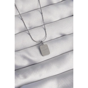 316L Çelik Gümüş Renk Kare Charm Model Kolye