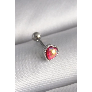 316L Çelik Gümüş Renk Kırmızı Mineli Kalp Tragus Piercing
