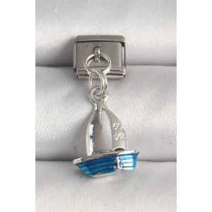 316L Çelik Gümüş Renk Mavi Yelkenli Model Nomination Charm