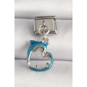 316L Çelik Gümüş Renk Mavi Yunus Model Nomination Charm