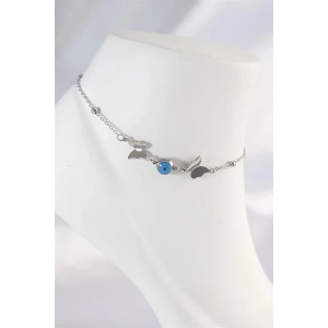 316L Çelik Gümüş Renk Nazar Boncuk Detay Kelebek Halhal