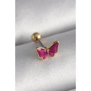 316L Çelik Gümüş Renk Pembe Kelebek Model Tragus Piercing