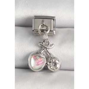 316L Çelik Gümüş Renk Pembe Mineli Kalp Zirkon Taş Detay Nomination Charm