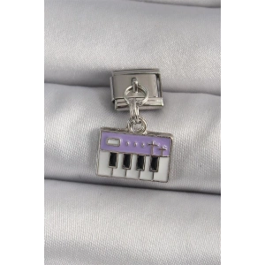 316L Çelik Gümüş Renk Sallantı Mor Piyano Figür Nomination Charm