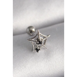 316L Çelik Gümüş Renk Siyah Zirkon Taş Detay Örümcek Ağ Model Tragus Piercing