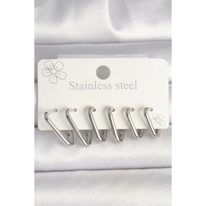 316L Çelik Gümüş Renk Üçgen Model Kadın Küpe Seti