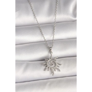 316L Çelik Gümüş Renk Zincir Zirkon Taşlı Güneş Model Kadın Kolye