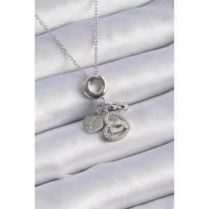 316L Çelik Gümüş Renk Zirkon Taş Detay Kalp Model Charm Kadın Kolye