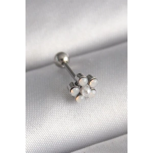 316L Çelik Gümüş Renk Zirkon Taşlı Çiçek Model Tragus Piercing