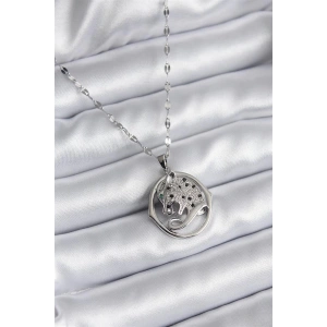 316L Çelik Gümüş Renk Zirkon Taşlı Jaguar Model Kadın Kolye