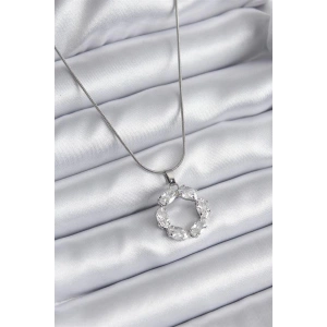 316L Çelik Gümüş Renk Zirkon Taşlı Kadın Kolye