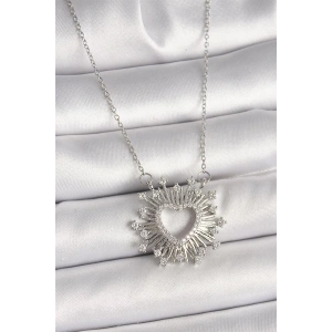 316L Çelik Gümüş Renk Zirkon Taşlı Kalp Model Kadın Kolye