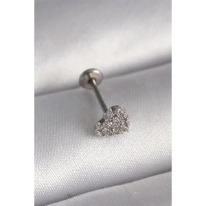 316L Çelik Gümüş Renk Zirkon Taşlı Kalp Model Tragus Piercing