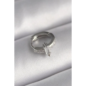 316L Çelik Gümüş Renk Zirkon Taşlı Tragus Piercing