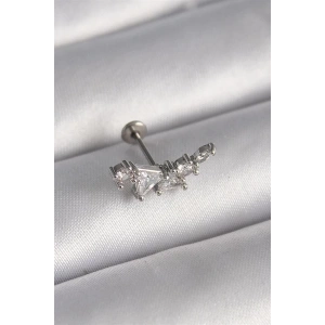 316L Çelik Gümüş Renk Zirkon Taşlı Tragus Piercing