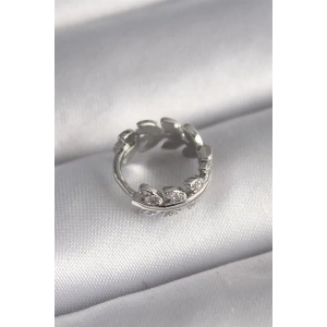316L Çelik Gümüş Renk Zirkon Taşlı Yaprak Model Tragus Piercing