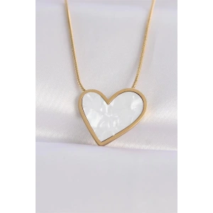 316L Çelik Zincir Altın Renk Mermer Desenli Kalp Kolye