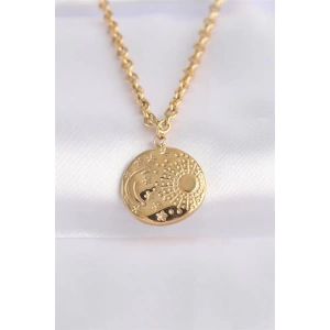 316L Çelik Zincir Altın Renk Oval Desenli Kolye