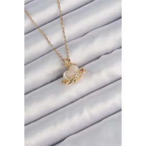 316L Çelik Zincir Altın Renk Sedefli Kalp Figür Zirkon Taşlı Gezegen Kolye