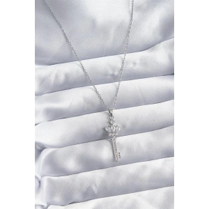 316L Çelik Zincir Gümüş Renk Zirkon Taşlı Anahtar Model Kadın Kolye