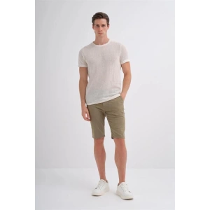 4011 Örgü Desenli Bisiklet Yaka Regular Fit Erkek T-Shirt Beyaz