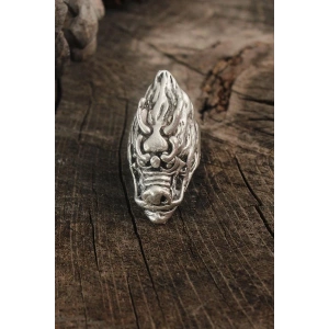 Antik Gümüş Renk Ejderha Kafası Model Ayarlanabilir Erkek Yüzük