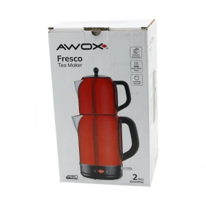 Awox Fresco Kırmızı Elektrikli Çay Makinesi Çaycı Set 1.7lt Su Isıtıcı + 1.2lt Demlik Paslanmaz Çelik Gövde 2200w