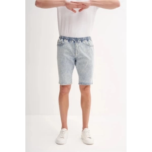 CAZ6714 Beli Lastikli Erkek Bermuda Kot Short Buz Mavi