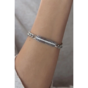 Çelik Gümüş Renk Zincir Model Zirkon Taşlı Kadın Bileklik