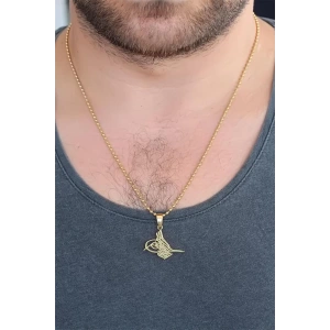 Gold Renk Metal Osmanlı Tuğra Figürlü Erkek Kolye
