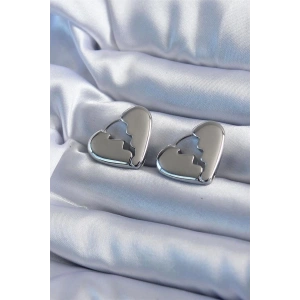 Gümüş Renk Kırık Kalp Model Pirinç Kadın Küpe