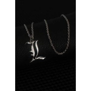 Gümüş Renk L Harf Erkek Kolye