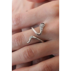 Gümüş Renk Yılan Figür Zirkon Taş Detay Kadın Yüzük