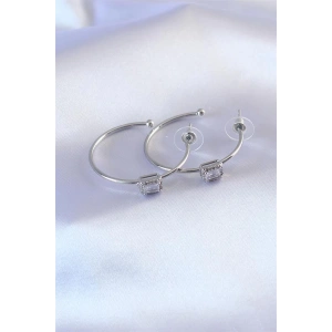 Gümüş Renk Zirkon Taşlı Kadın Küpe