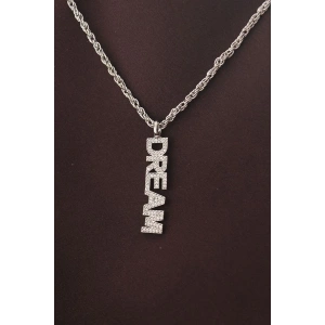 Gümüş Renk Zirkon Taşlı Rüya Yazılı Kolye