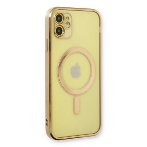 iPhone 12 Kılıf Magneticsafe Lazer Silikon - Gold