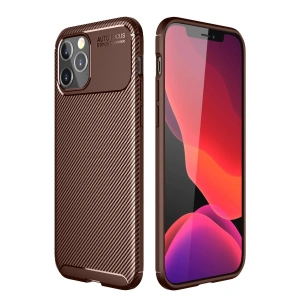 iPhone 12 Pro Max Kılıf Auto Focus Karbon Kapak - Kahverengi
