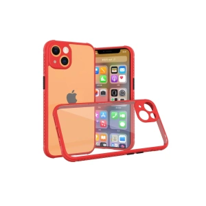 iPhone 13 Kılıf Miami Şeffaf Silikon - Kırmızı