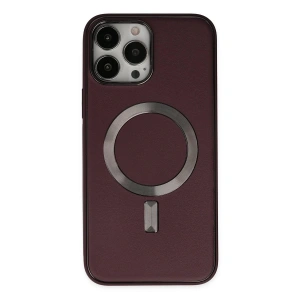 iPhone 13 Pro Kılıf Coco Deri Magneticsafe Silikon - Bordo