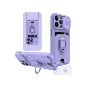 iPhone 13 Pro Max Kılıf Zuma Kartvizitli Yüzüklü Silikon - Lila