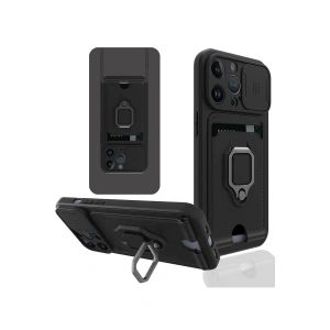 iPhone 13 Pro Max Kılıf Zuma Kartvizitli Yüzüklü Silikon - Siyah